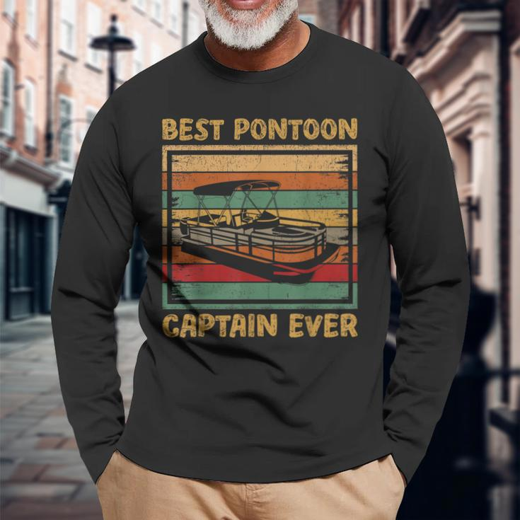 Vintage Retro Best Pontoon Captain Ever Long Sleeve T-Shirt Gifts for Old Men