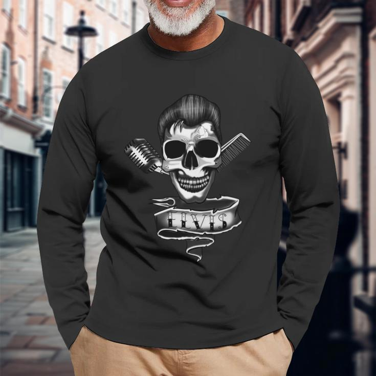Vintage Skulls Legend Cool Graphic Long Sleeve T-Shirt Gifts for Old Men