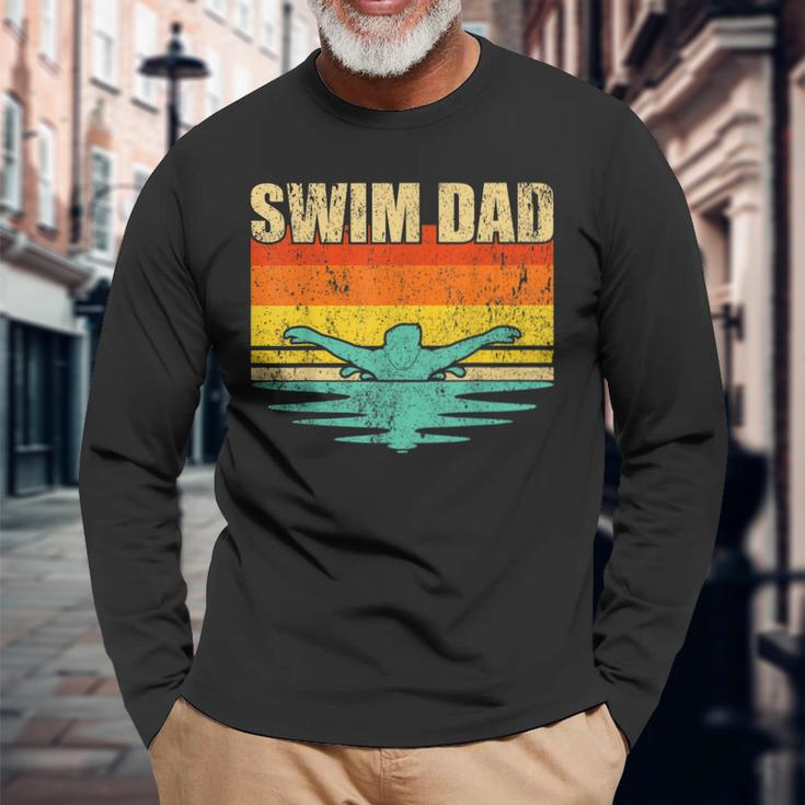 Vintage Style Swimming Lover Swimmer Swim Dad Fathers Day Long Sleeve T-Shirt Gifts for Old Men