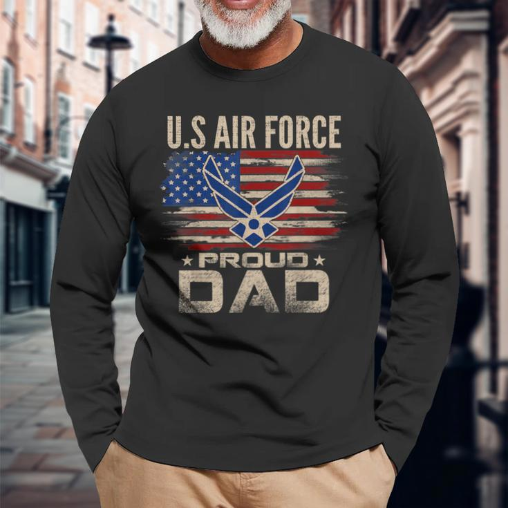 Vintage US Air Force Proud Dad With American Flag Long Sleeve T-Shirt Gifts for Old Men