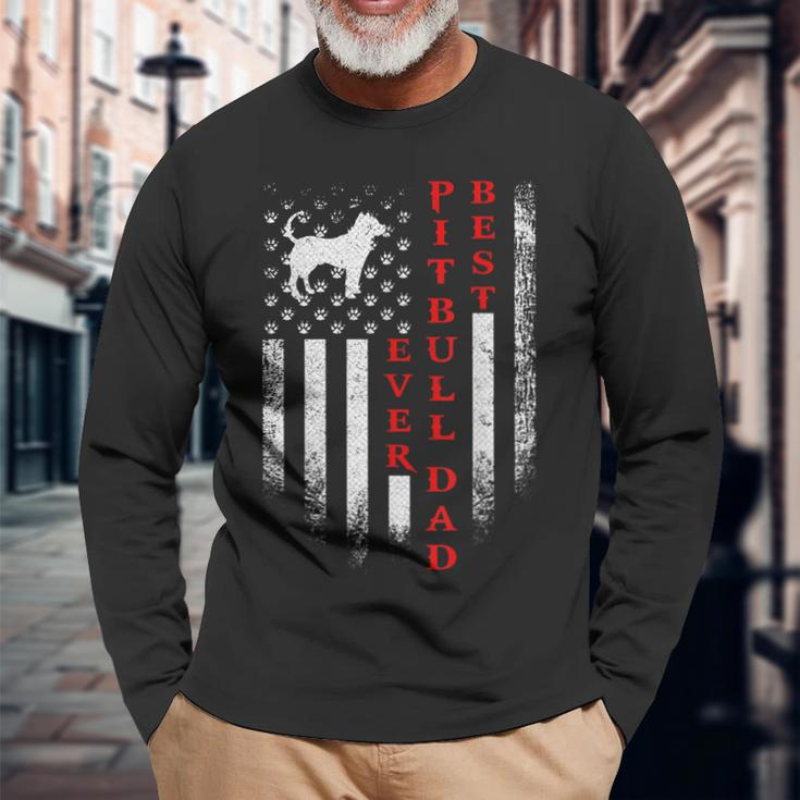 Vintage Usa American Flag Best Pit Bull Pitbull Dog Dad Ever Long Sleeve T-Shirt T-Shirt Gifts for Old Men