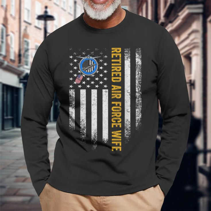 Vintage Usa American Flag Retired Us Air Force Veteran Wife Men Women Long Sleeve T-shirt Graphic Print Unisex Gifts for Old Men