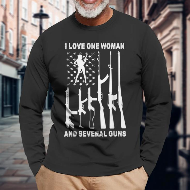 Vintage Usa Flag Dad Grandpa I Love One Woman & Several Guns Long Sleeve T-Shirt Gifts for Old Men