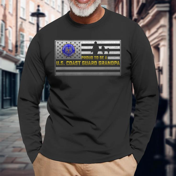 Vintage Usa Flag Proud To Be A Us Coast Guard Grandpa Long Sleeve T-Shirt Gifts for Old Men