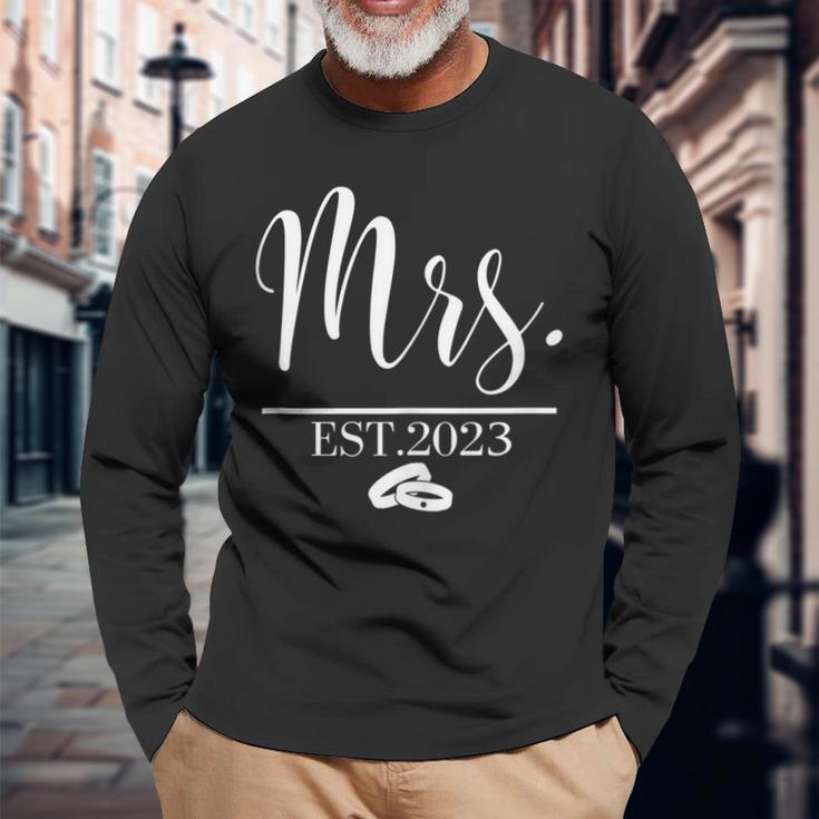 Wedding Honeymoon Bachelorette Fiancée Bride Mrs Est 2023 Long Sleeve T-Shirt Gifts for Old Men