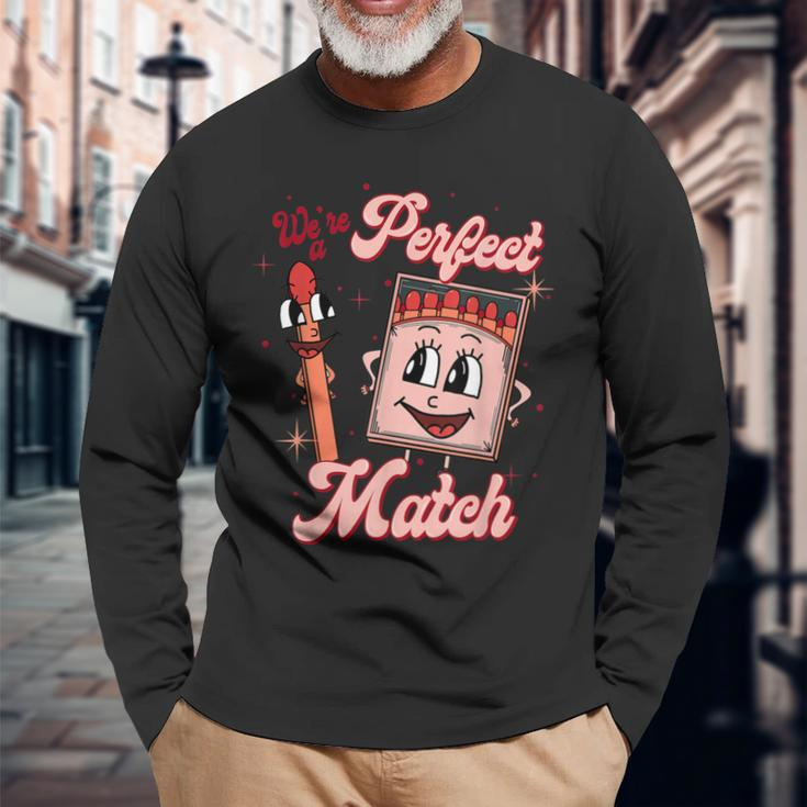 We’Re A Perfect Match Retro Groovy Valentines Day Matching Long Sleeve T-Shirt Gifts for Old Men