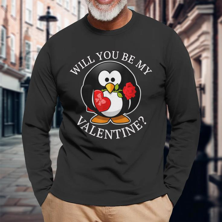 Will You Be My Valentine Valentines Day Long Sleeve T-Shirt Gifts for Old Men