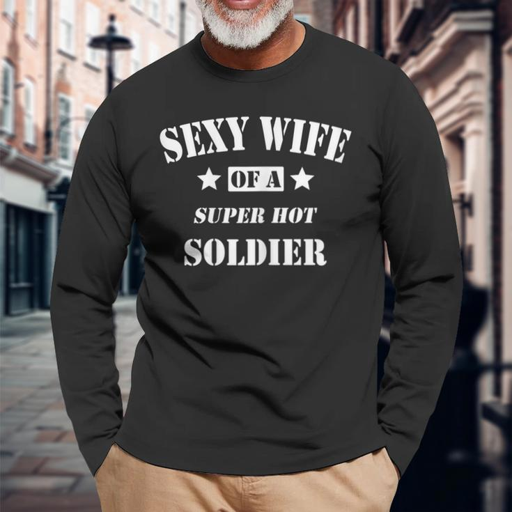 Womens Funny Wife Army Husband Military Soldier Veteran Men Women Long Sleeve T-shirt Graphic Print Unisex Gifts for Old Men