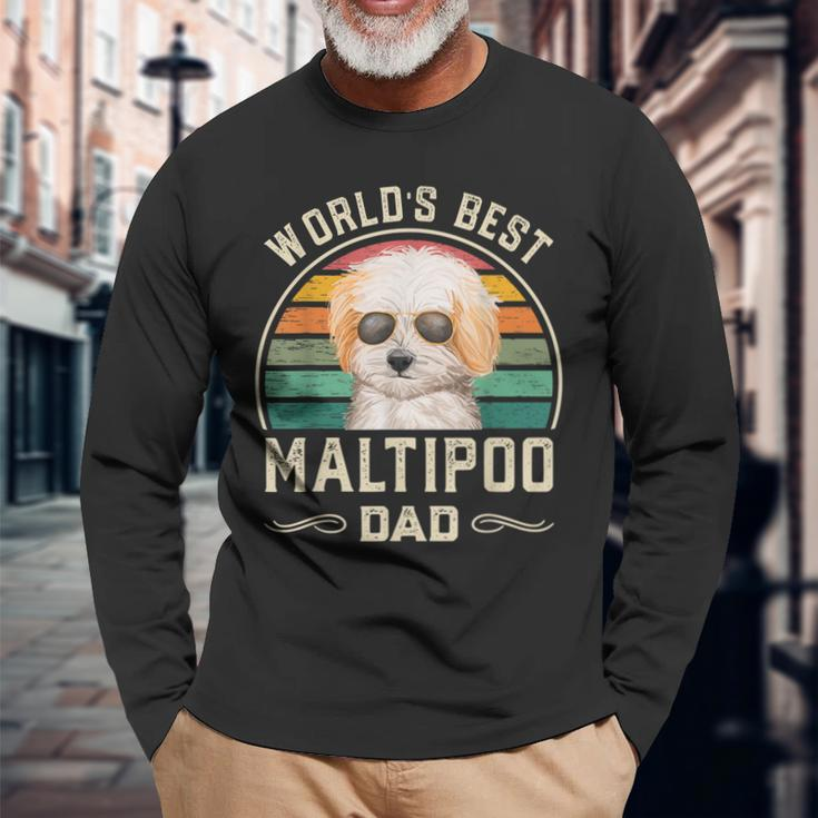 Worlds Best Maltipoo Dad Vintage Dog Dad Long Sleeve T-Shirt Gifts for Old Men