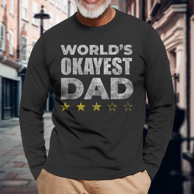 Worlds Okayest Dad Vintage Style Long Sleeve T-Shirt Gifts for Old Men