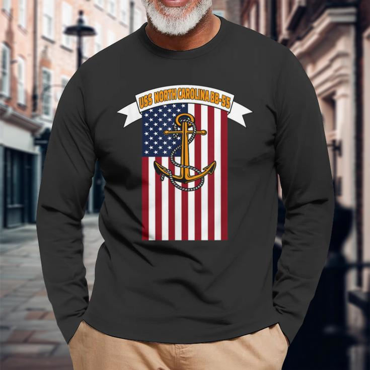 Ww2 Battleship Uss North Carolina Bb-55 Warship Veteran Dad Long Sleeve T-Shirt Gifts for Old Men