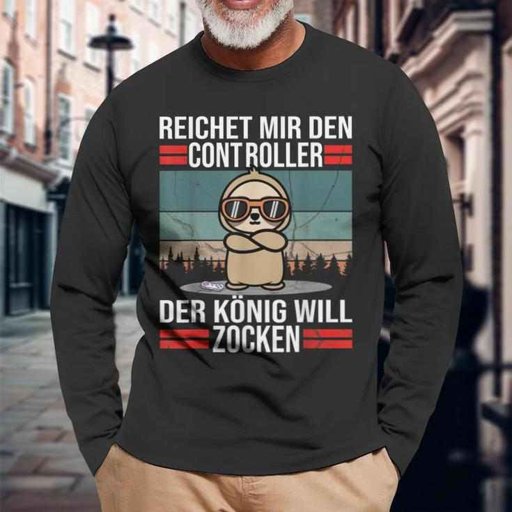 Zocken Reichet Mir Den Controller König Konsole Gamer Langarmshirts Geschenke für alte Männer