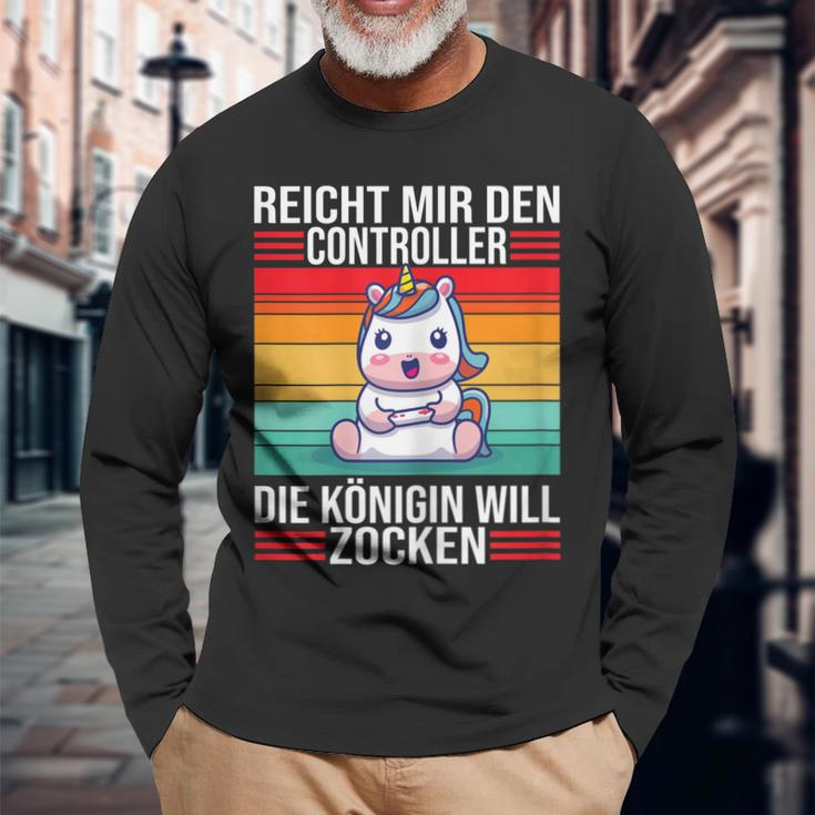 Zocken Reicht Mir Den Controller Königin Ps5 Konsole Gamer Langarmshirts Geschenke für alte Männer