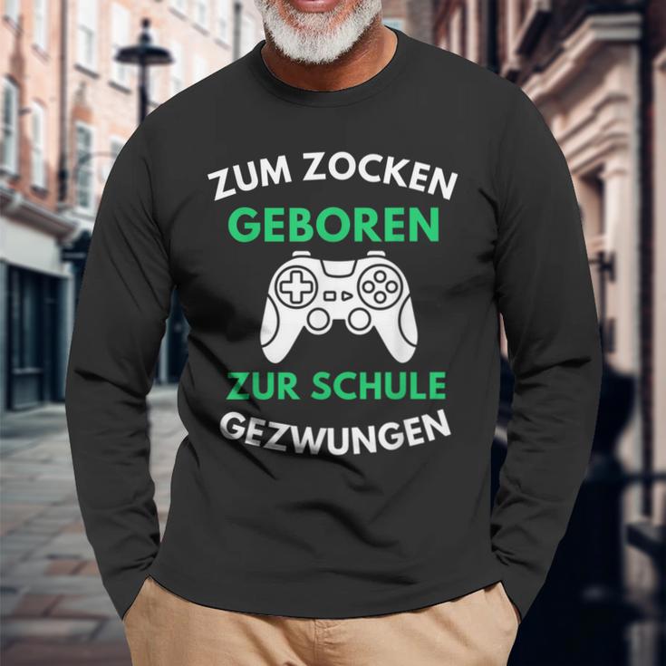 Zum Zocken Geboren Zur Schule Gezwungen Konsole Gaming V2 Langarmshirts Geschenke für alte Männer