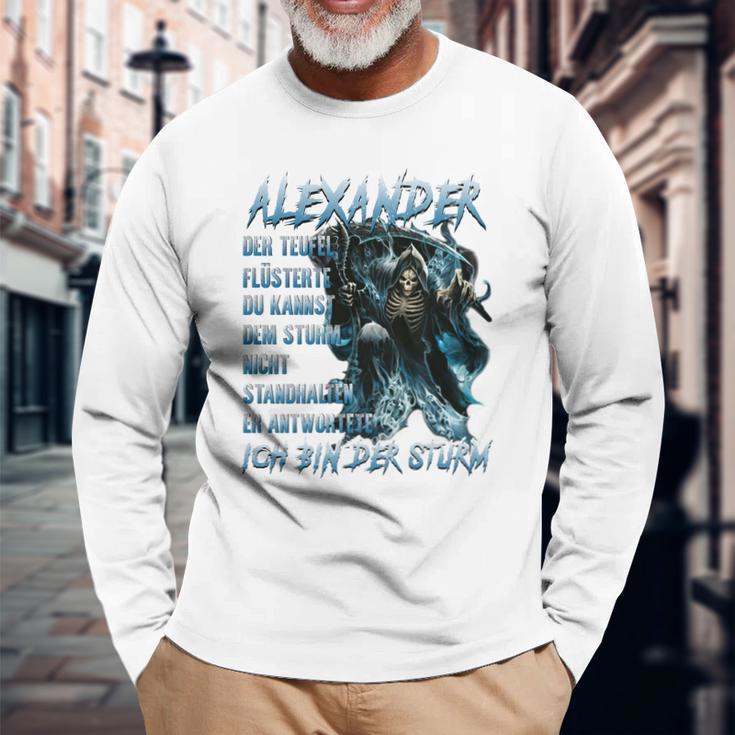 Alexander - Der Sturm Herren Langarmshirts, Mystisches Wolfsmotiv Geschenke für alte Männer