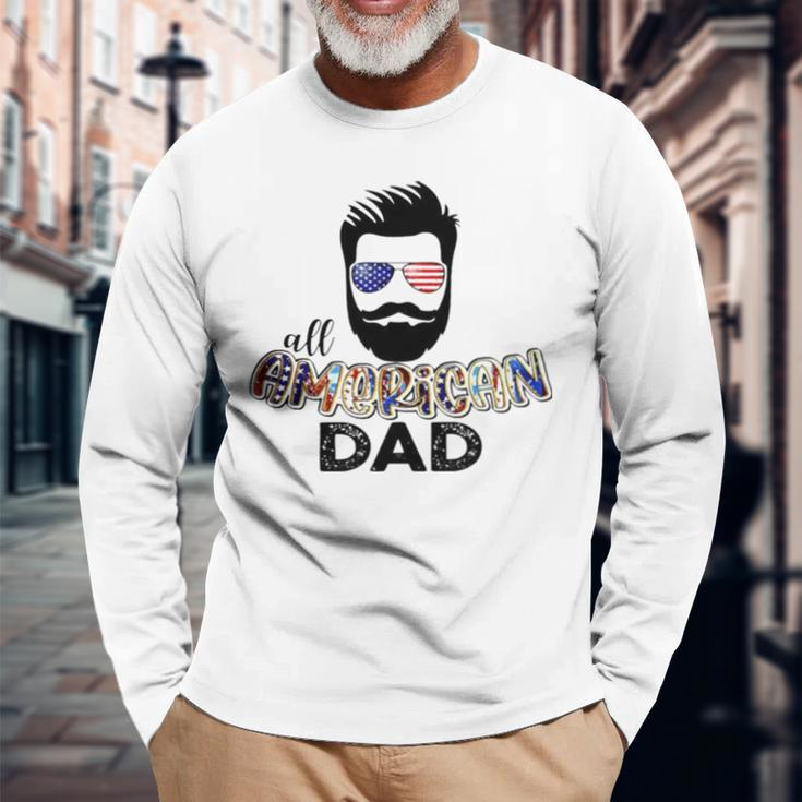 All American Dad Wear Glasses American Flag Long Sleeve T-Shirt T-Shirt Gifts for Old Men
