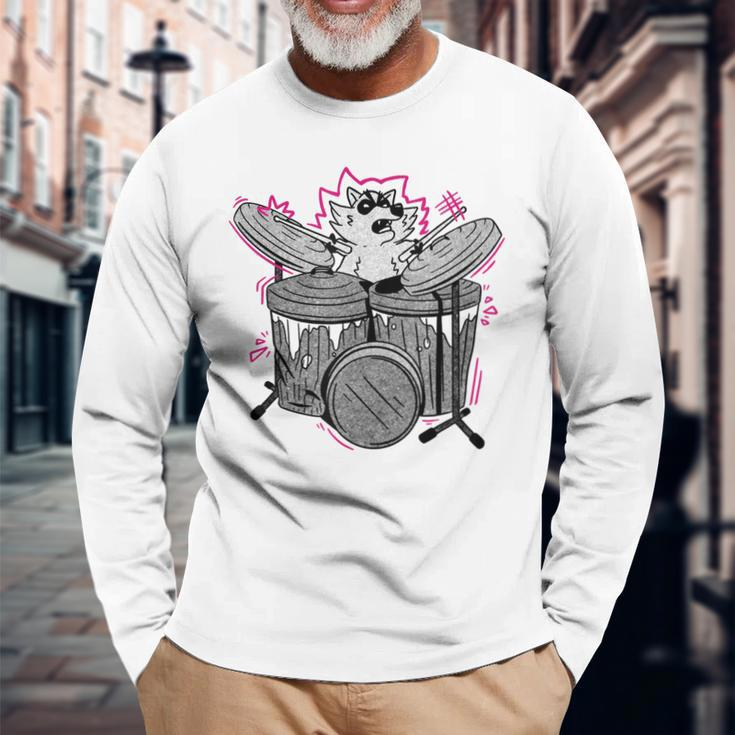 Animals Raccoon Playing Drums Music Long Sleeve T-Shirt T-Shirt Gifts for Old Men