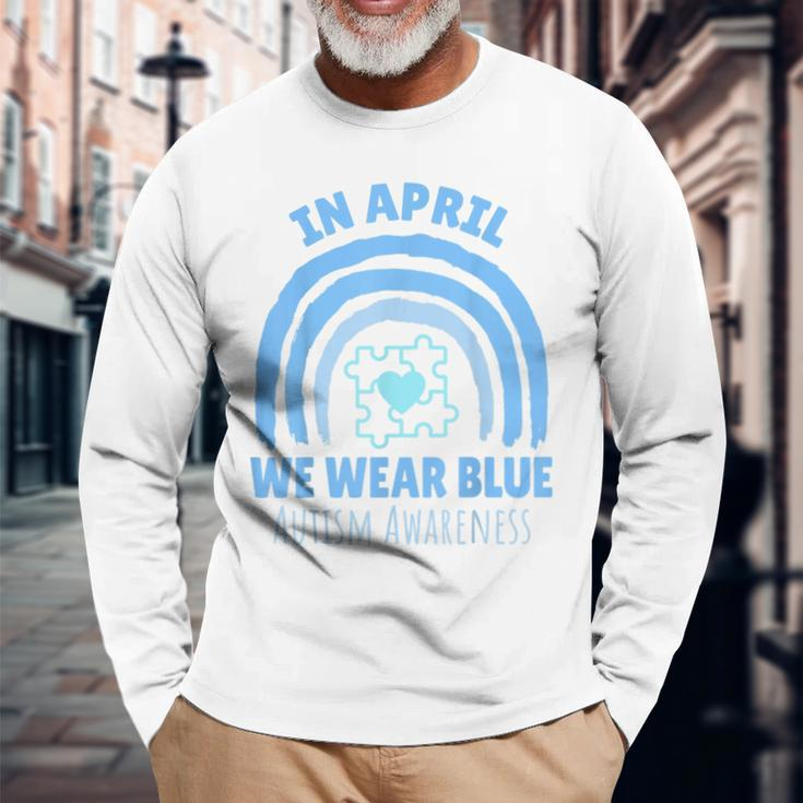 In April We Wear Blue Autism Awareness Month Puzzle Long Sleeve T-Shirt T-Shirt Gifts for Old Men