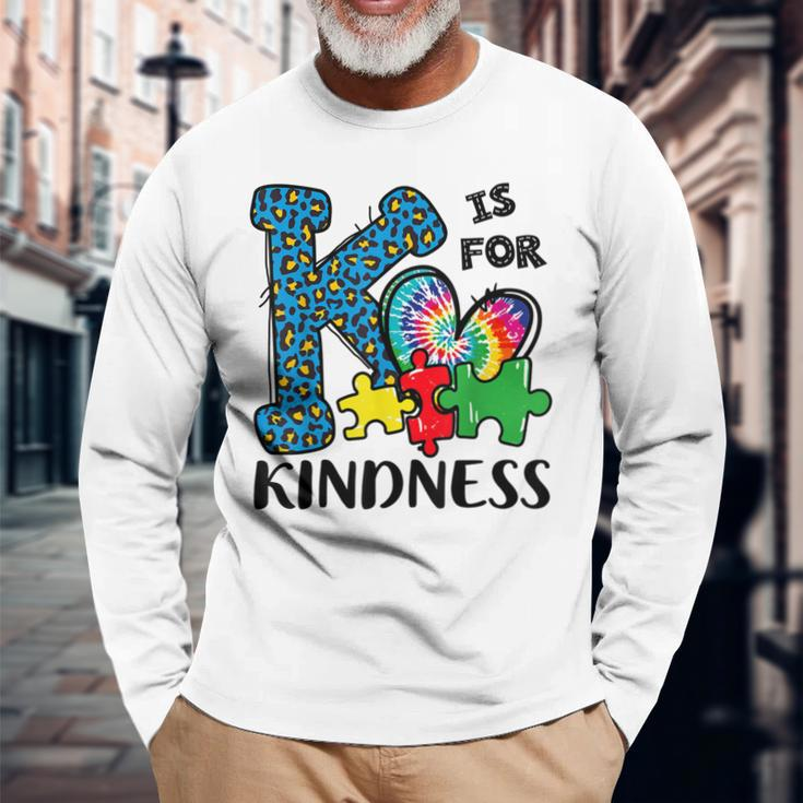 Autism Awareness K Is For Kindness Puzzle Piece Be Kind Long Sleeve T-Shirt T-Shirt Gifts for Old Men