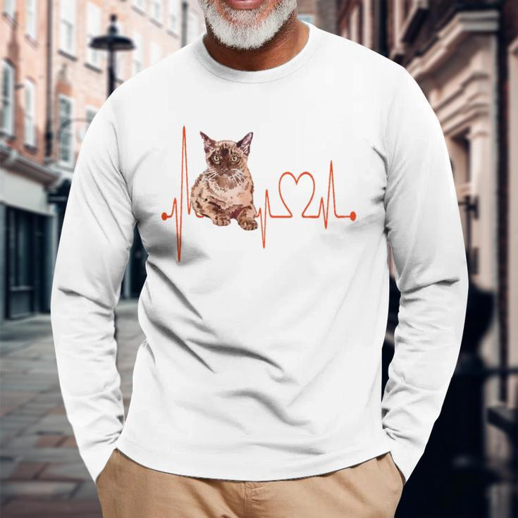 Birmanische Katze Herzschlag Ekg Lustig I Love My Cat Langarmshirts Geschenke für alte Männer