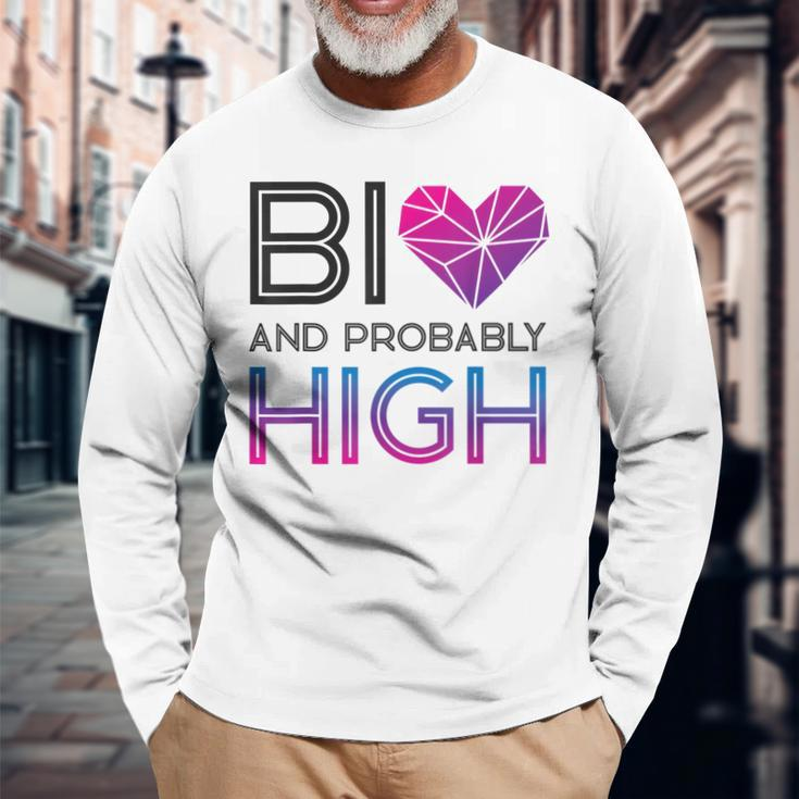 Bisexual Bi Pride Flag Bi And Probably High Long Sleeve T-Shirt T-Shirt Gifts for Old Men