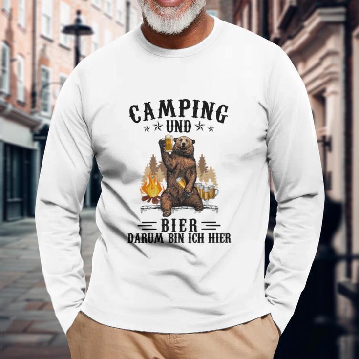 Camping und Bier Herren Langarmshirts, Lustiges Outdoor Freizeitshirt Geschenke für alte Männer