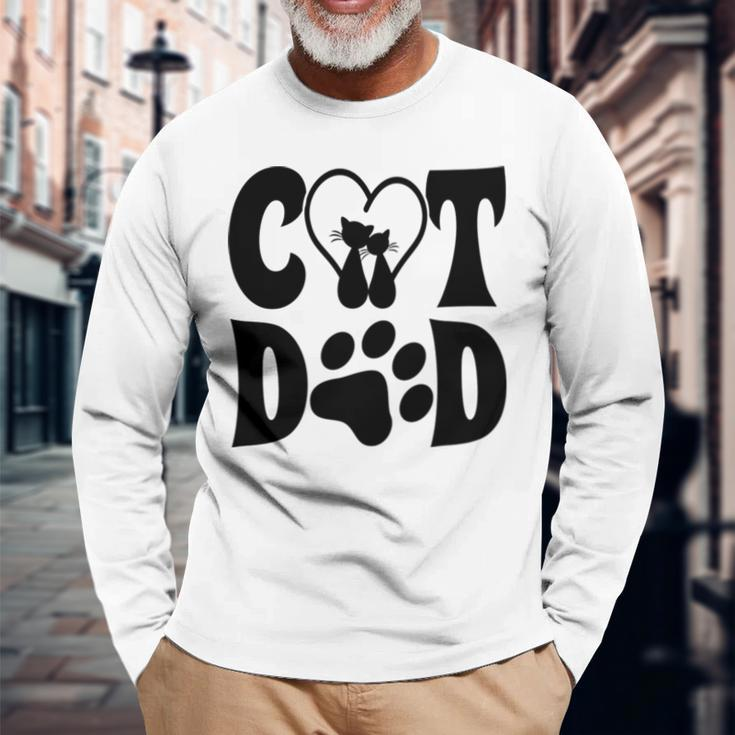 Cat Dad Heart Personalized Cat Dad Long Sleeve T-Shirt T-Shirt Gifts for Old Men