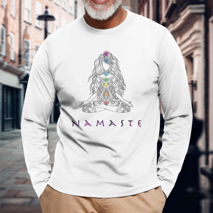 Chakra Meditation Herren Langarmshirts mit Namaste-Schriftzug, Spirituelles Design Geschenke für alte Männer