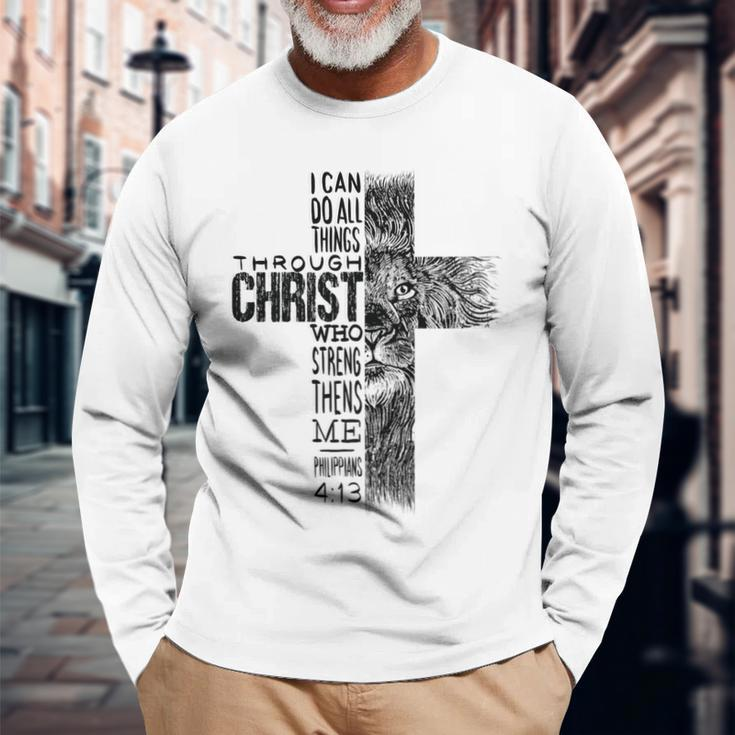Christian Jesus Lion Of Tribe Judah Cross Lion Of Judah V5 Long Sleeve T-Shirt Gifts for Old Men