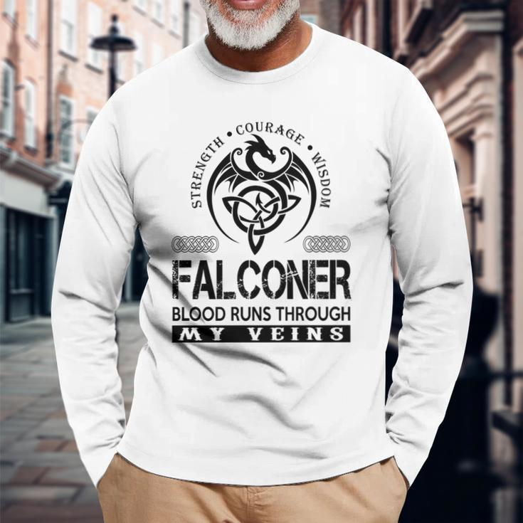 Falconer Blood Runs Through My Veins Long Sleeve T-Shirt Gifts for Old Men