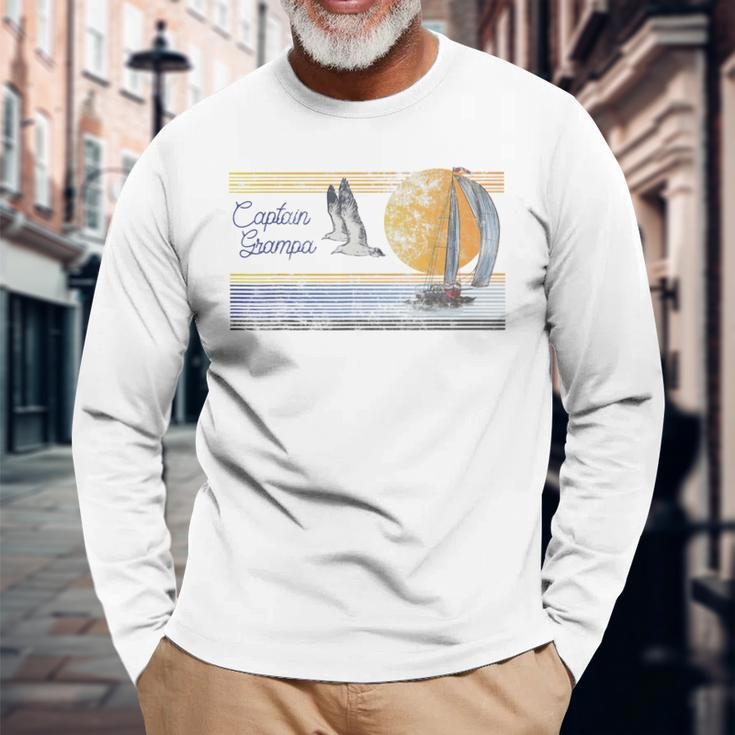 Grampa Sailing Sailboat Captain Vintage Grandpa Dad Long Sleeve T-Shirt Gifts for Old Men
