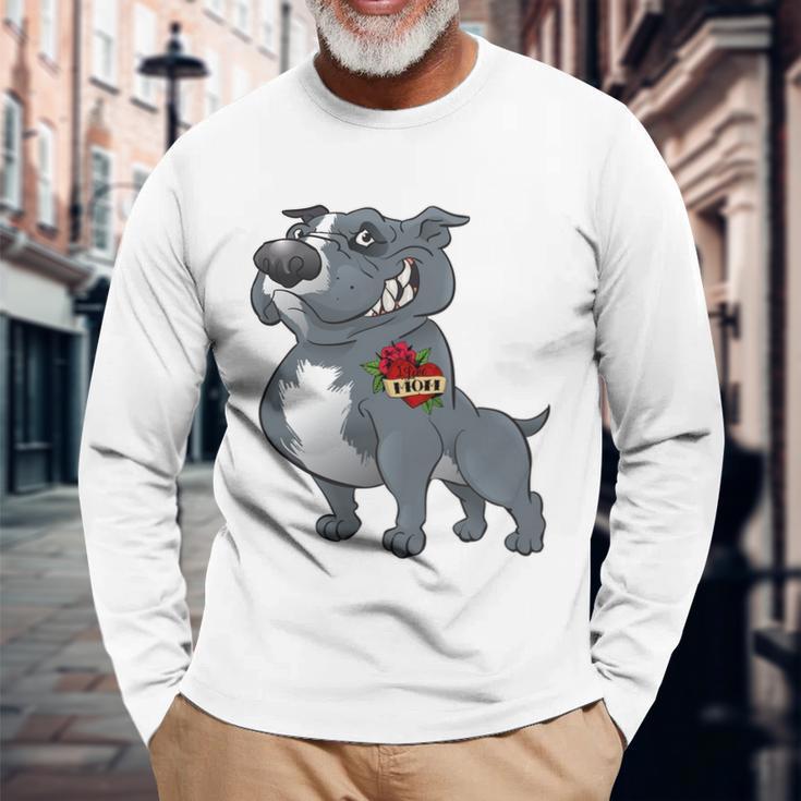 Grey Pitbull I Love Mom Long Sleeve T-Shirt Gifts for Old Men