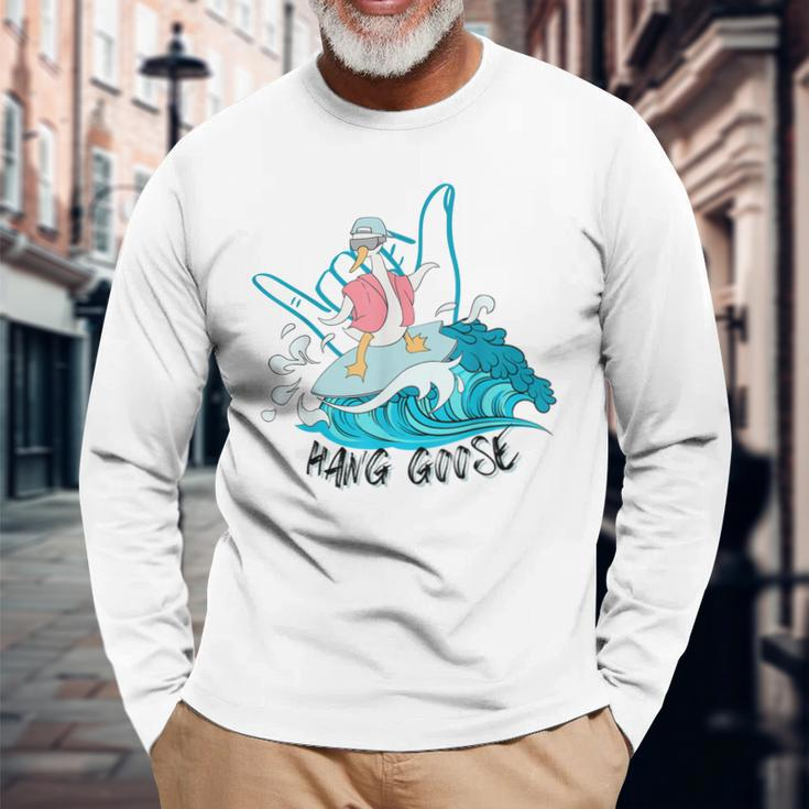 Hang Goose Silly Goose Surfing Farm Animal Long Sleeve T-Shirt T-Shirt Gifts for Old Men