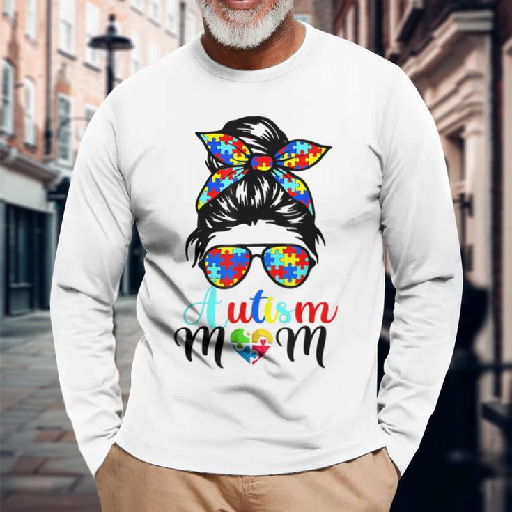 Be Kind Autism Awareness Messy Bun Girls Autism Mom Long Sleeve T-Shirt T-Shirt Gifts for Old Men