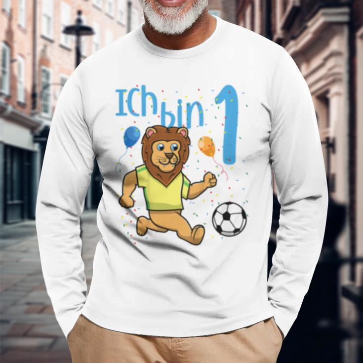 Kinder Erster 1 Geburtstag Fußball Löwe Ich Bin Eins 1 Jahr Langarmshirts Geschenke für alte Männer