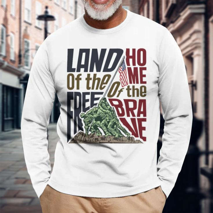 Land Of The Free Iwo Jima Long Sleeve T-Shirt Gifts for Old Men
