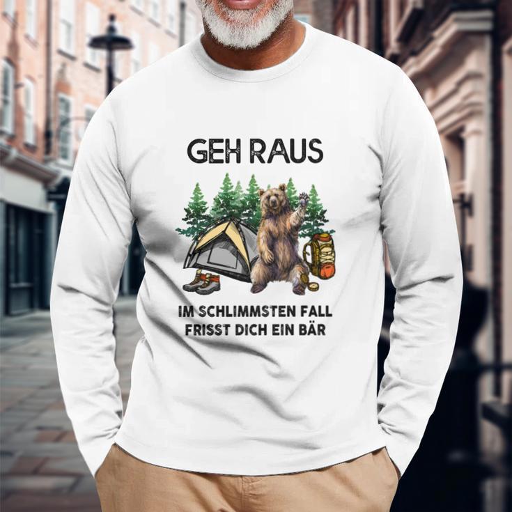 Lustiges Camping Langarmshirts Geh Raus, frisst dich ein Bär, Spruch Tee Geschenke für alte Männer