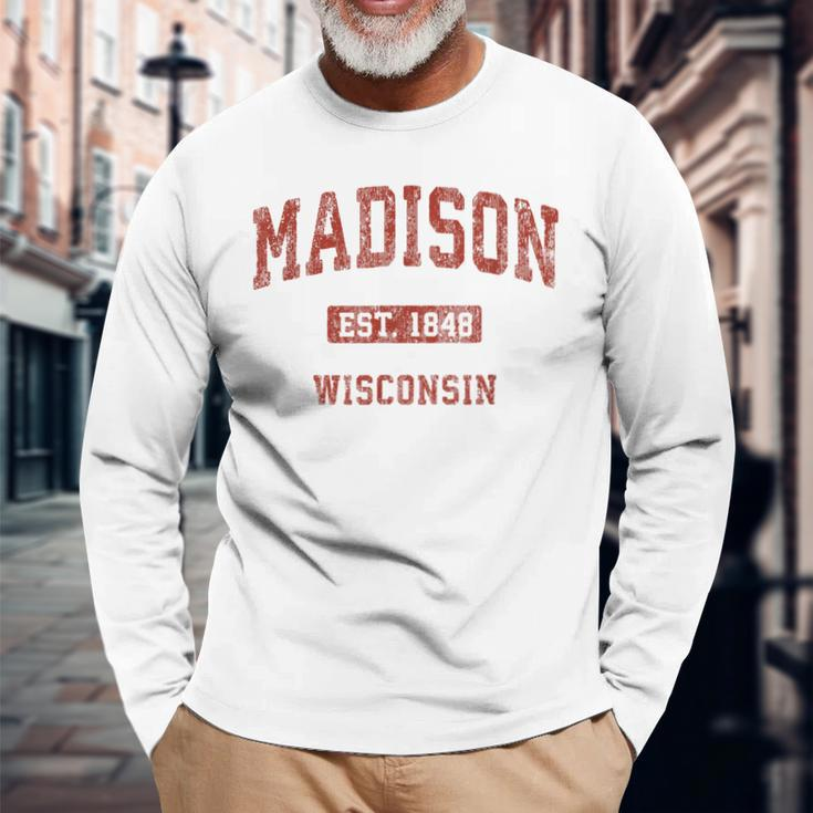 Madison Wisconsin Wi Vintage Athletic Sports Long Sleeve T-Shirt Gifts for Old Men