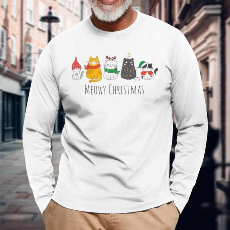 Meowy Catmas Cat Christmas Cute Kitten Cats Santa Hat Xmas V5 Men Women Long Sleeve T-shirt Graphic Print Unisex Gifts for Old Men