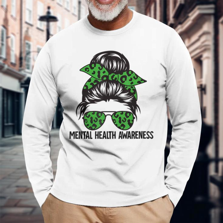 Messy Bun Mental Health Awareness Mental Health Matters Long Sleeve T-Shirt T-Shirt Gifts for Old Men