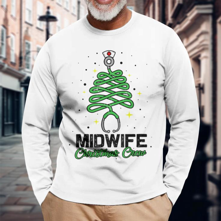 Midwife Christmas Crew Cute Christmas Tree Xmas Lights Nurse Men Women Long Sleeve T-shirt Graphic Print Unisex Gifts for Old Men