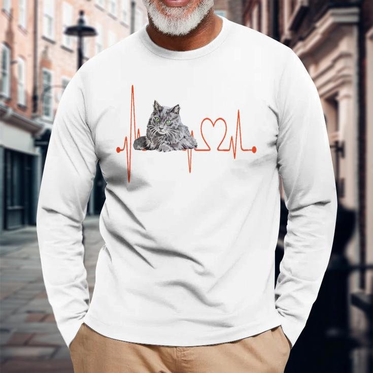 Nebelung Katze Herzschlag Ekg I Love My Cat Langarmshirts Geschenke für alte Männer