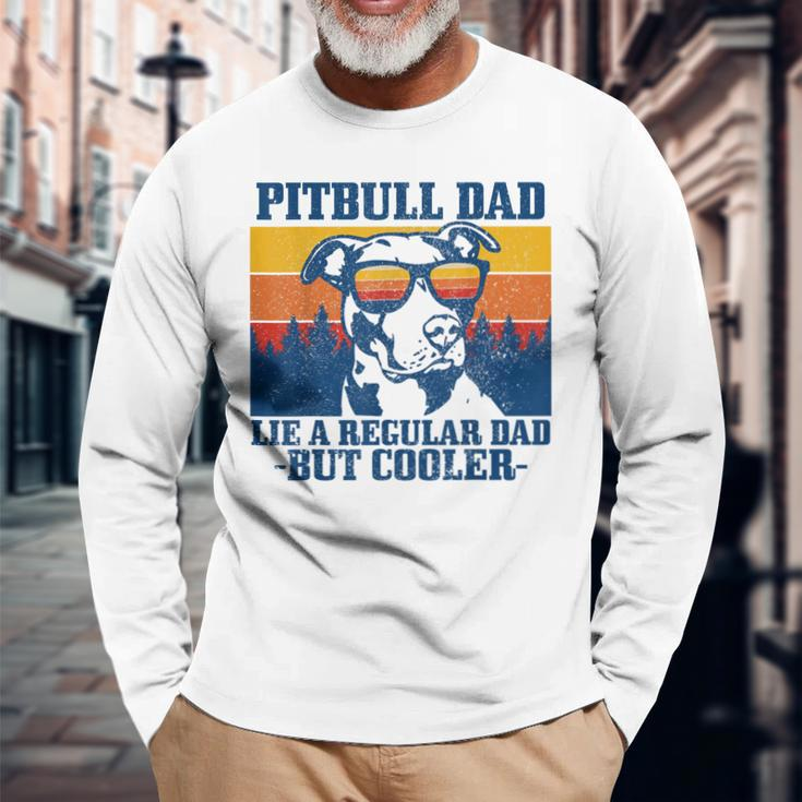 Pitbull Dad Vintage Dog Fathers Day Pitbull Long Sleeve T-Shirt Gifts for Old Men