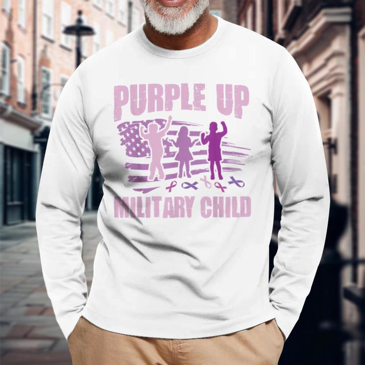 Purple Up Military Child Us Flag Military Child Awareness Long Sleeve T-Shirt Gifts for Old Men