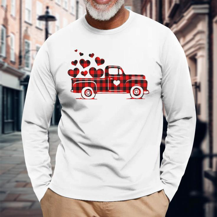 Red Plaid Truck Happy Valentines Day 2023 Couple Matching Long Sleeve T-Shirt Gifts for Old Men
