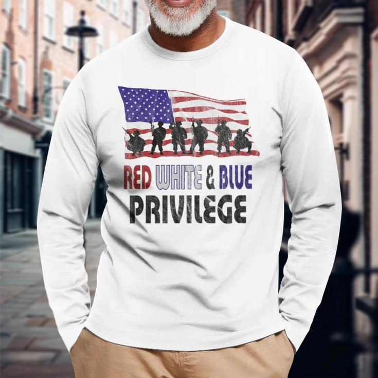 Red White & Blue Privilege Veterans Day Vets Long Sleeve T-Shirt Gifts for Old Men