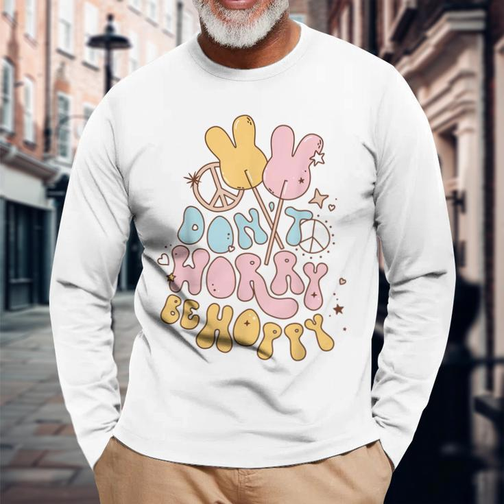Retro Groovy Easter Bunny Happy Easter Dont Worry Be Hoppy Long Sleeve T-Shirt T-Shirt Gifts for Old Men