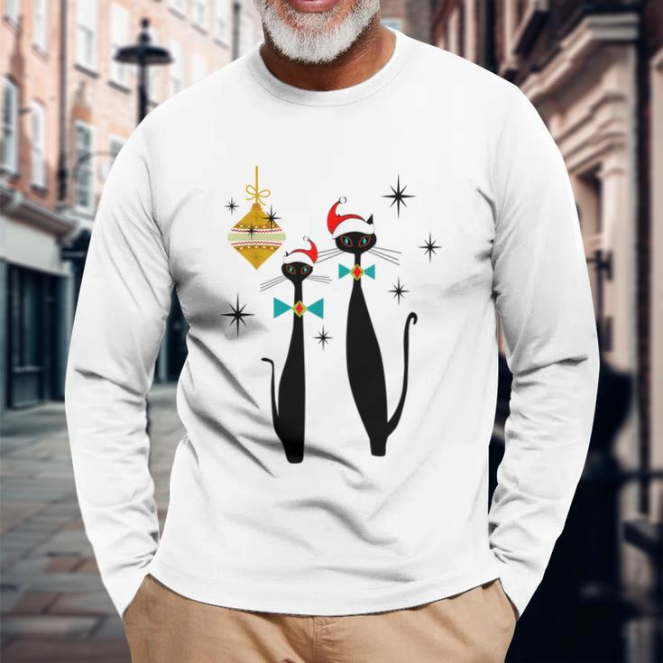 Retro Mid Century Modern Cool Cat Christmas Tshirt Long Sleeve T-Shirt Gifts for Old Men