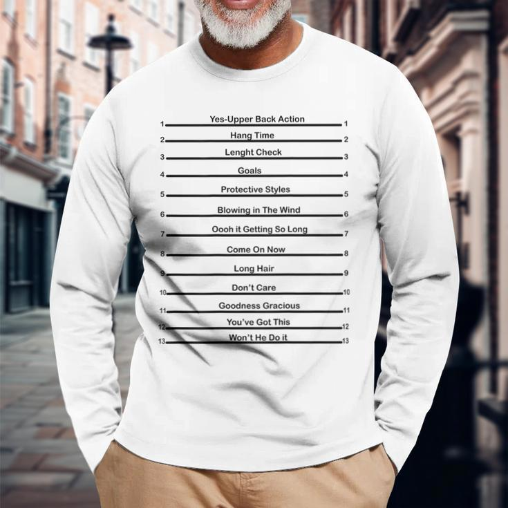 Track Your Long Hair Length Check Hair Backprint Long Sleeve T-Shirt Gifts for Old Men
