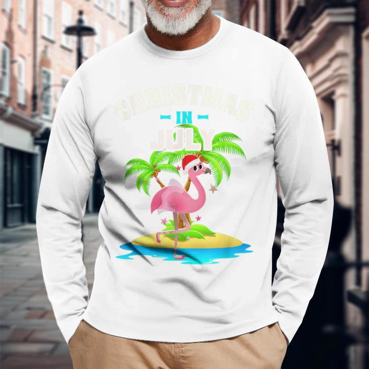 Tropischer Rosa Flamingo Langarmshirts, Hawaii Sommer Niedlich, Weihnachten im Juli Geschenke für alte Männer
